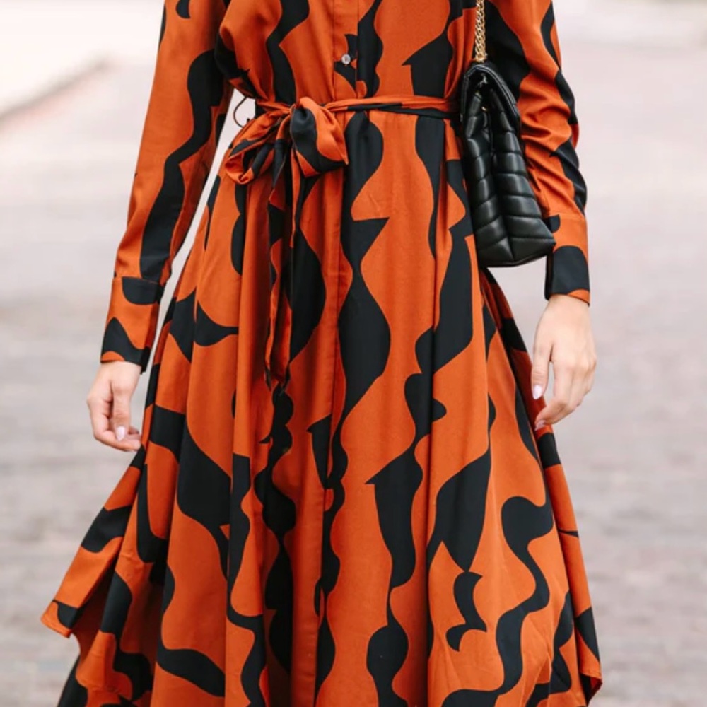 Entro Brown and Black Pleated Tie Front Dress